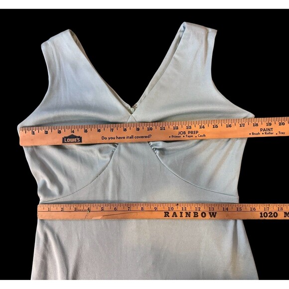 VTG Glam Disco Dress Maxi V Neck Fairy Angel Pastel Blue 60s 70s Union Made 12 - Picture 7 of 16